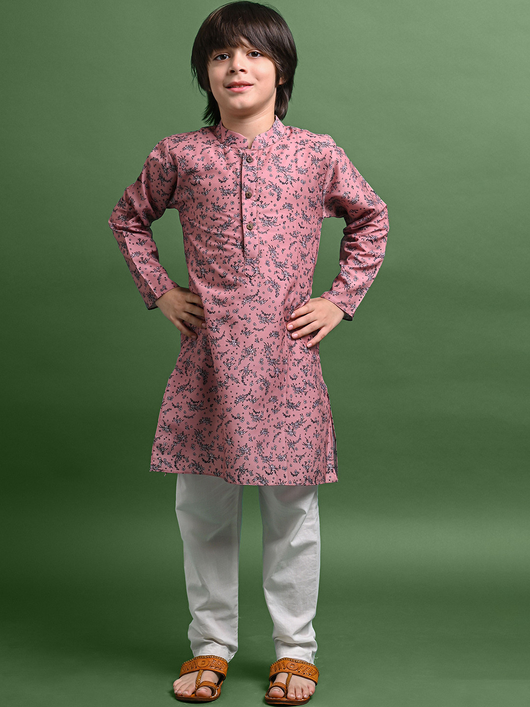 

VESHAM Boys Floral Printed Regular Kurta with Pyjamas, Pink