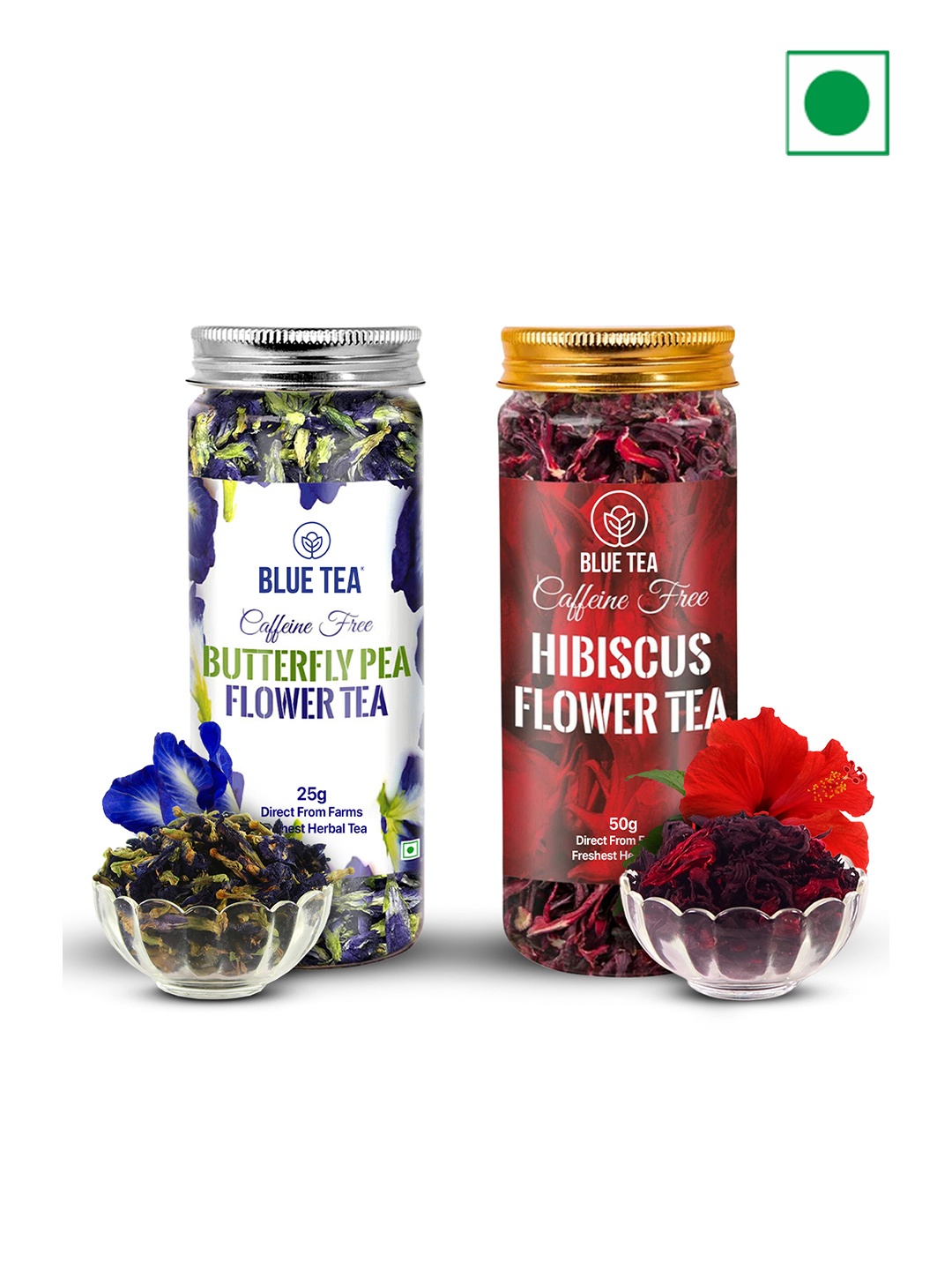 

BLUE TEA Set Of 2 Butterfly Pea Flower Tea & Hibiscus Flower Tea, Yellow