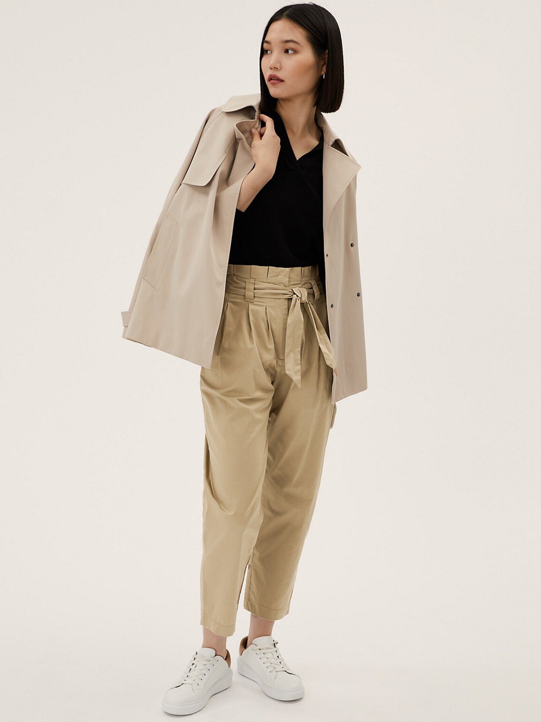 

Marks & Spencer Women High-Rise Pleated Peg Trousers, Brown