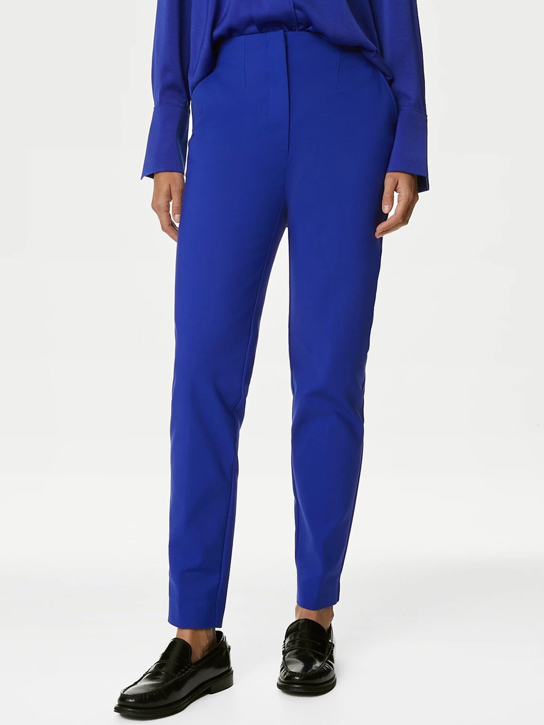 

Marks & Spencer Women High-Rise Chinos Trousers, Blue