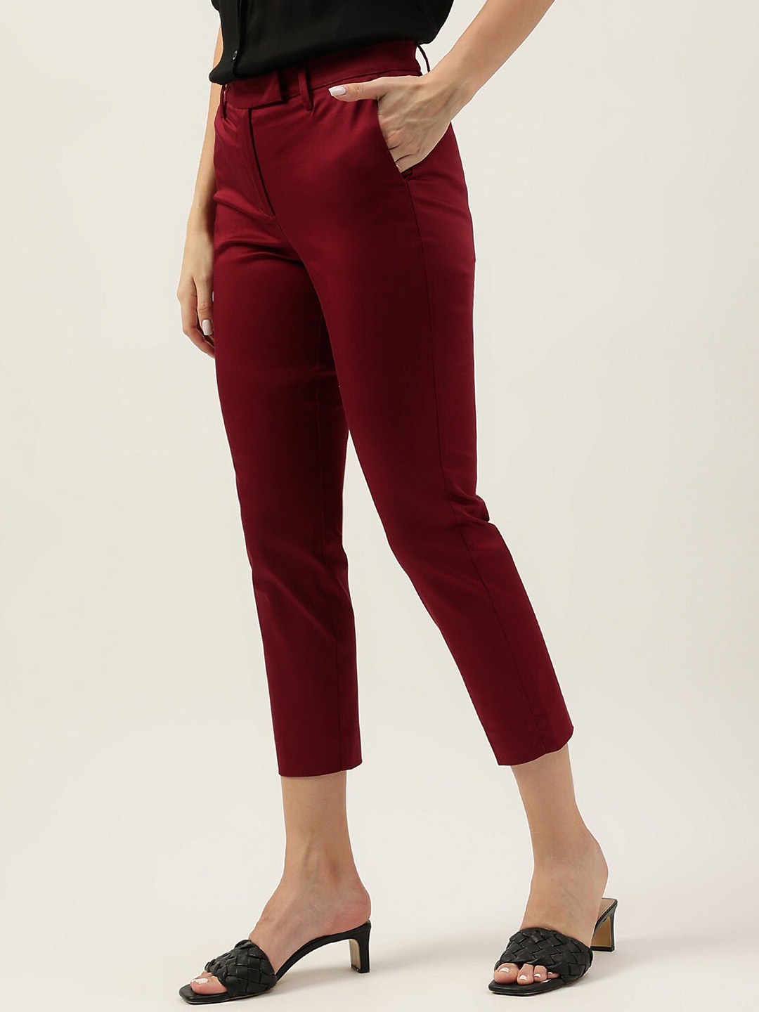 

Marks & Spencer Women High-Rise Trousers, Maroon
