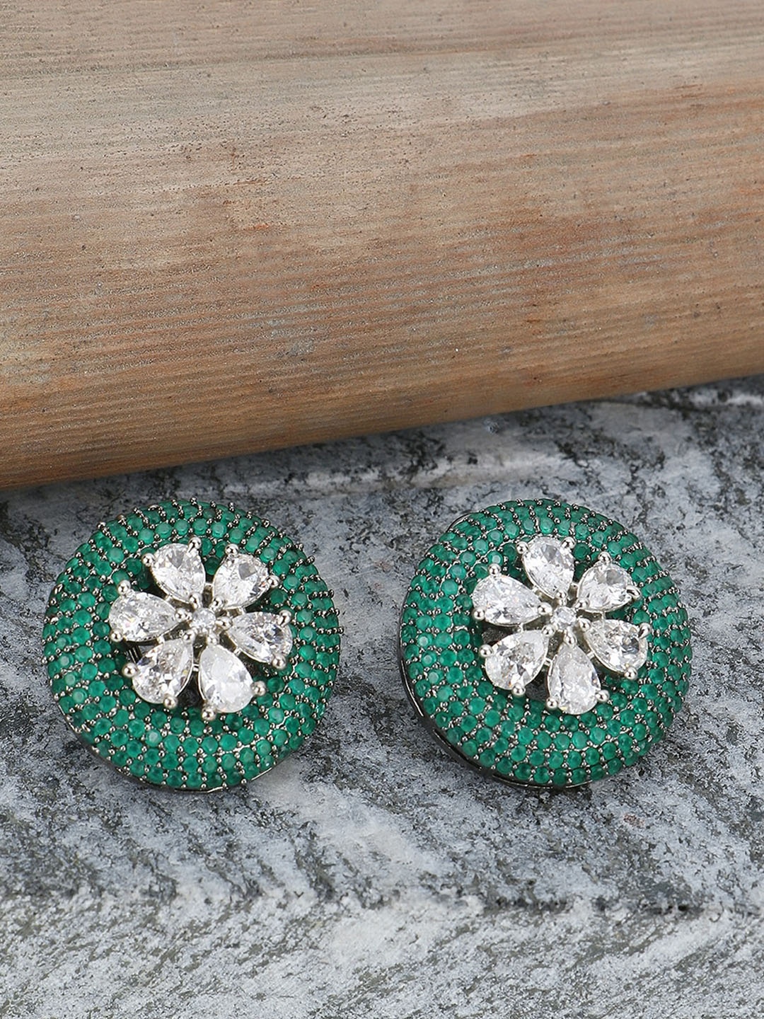 

Adwitiya Collection Rhodium-Plated Oxidised Classic Studs Earrings, Silver