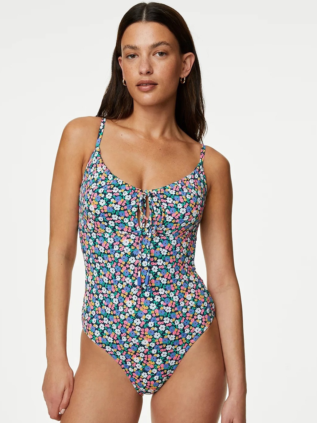 

Marks & Spencer Floral Printed Padded Swim Bodysuit, Blue
