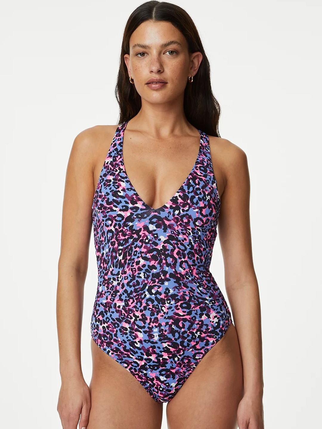 

Marks & Spencer Printed V-Neck Bodysuit Swimwear, Purple