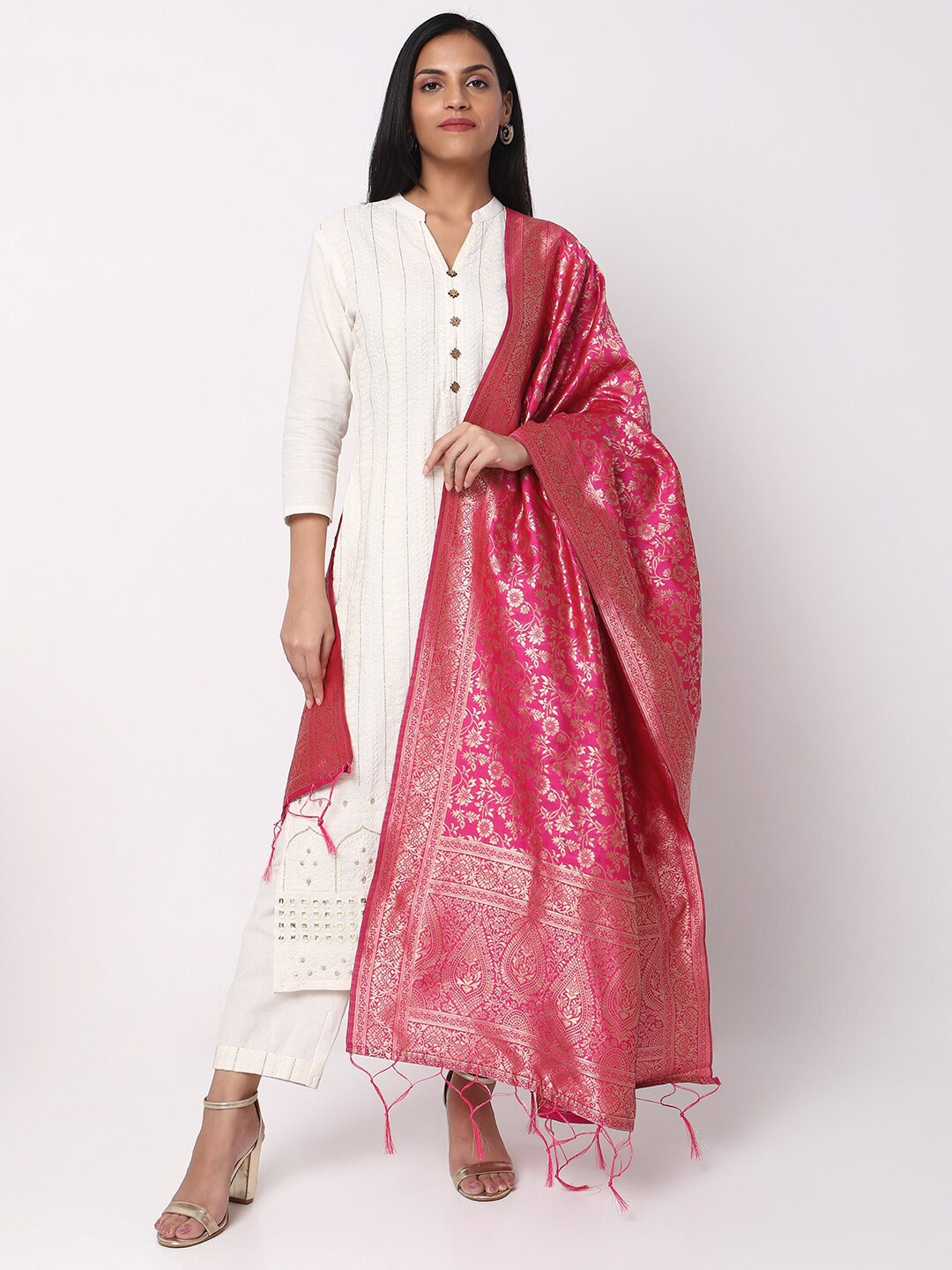 

Ethnicity Ethnic Motifs Woven Design Dupatta With Zari, Pink