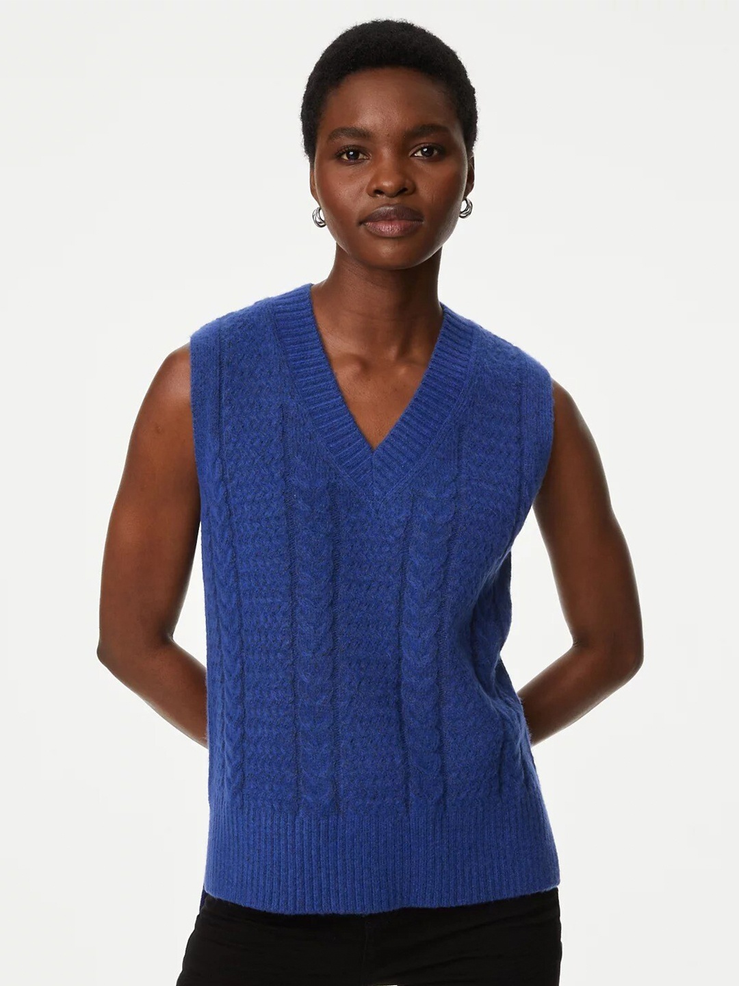 

Marks & Spencer V-Neck Cable Knit Sweater Vest, Blue