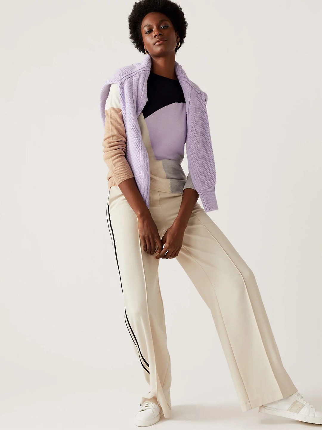 

Marks & Spencer Women Purple & Black Colourblocked Pullover