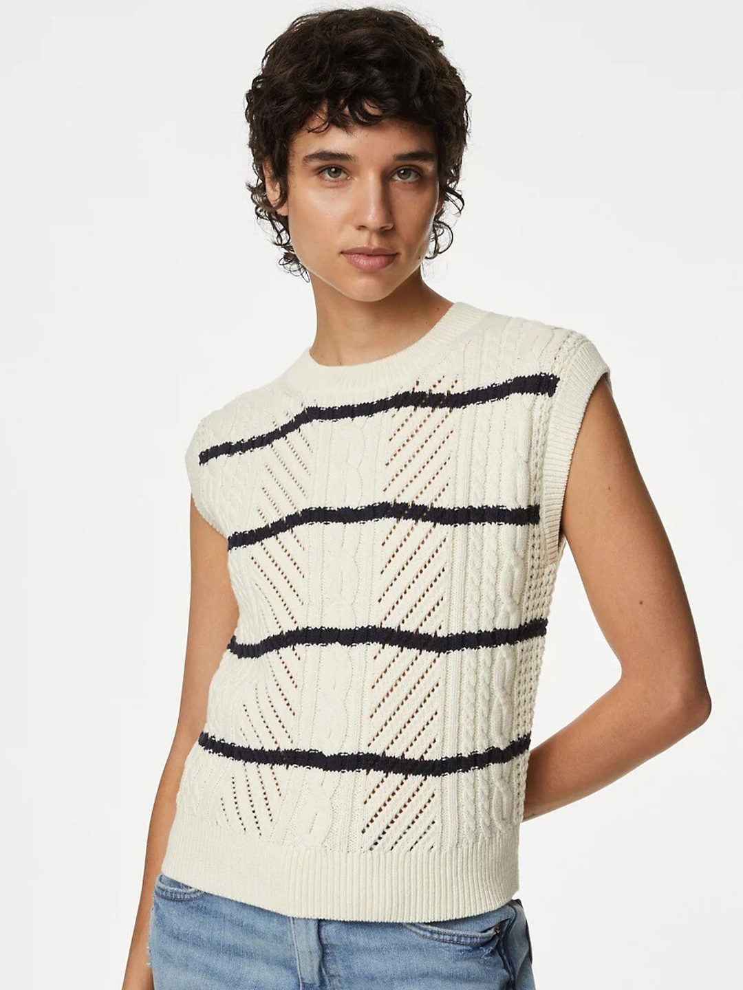 

Marks & Spencer Round Neck Sweater Vest, White