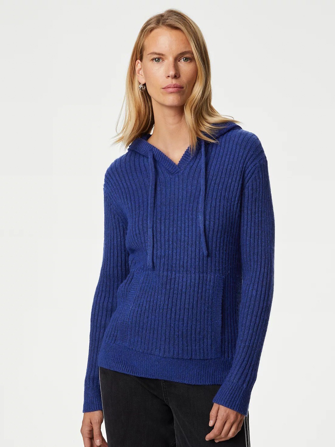 

Marks & Spencer Women Blue Striped Pullover