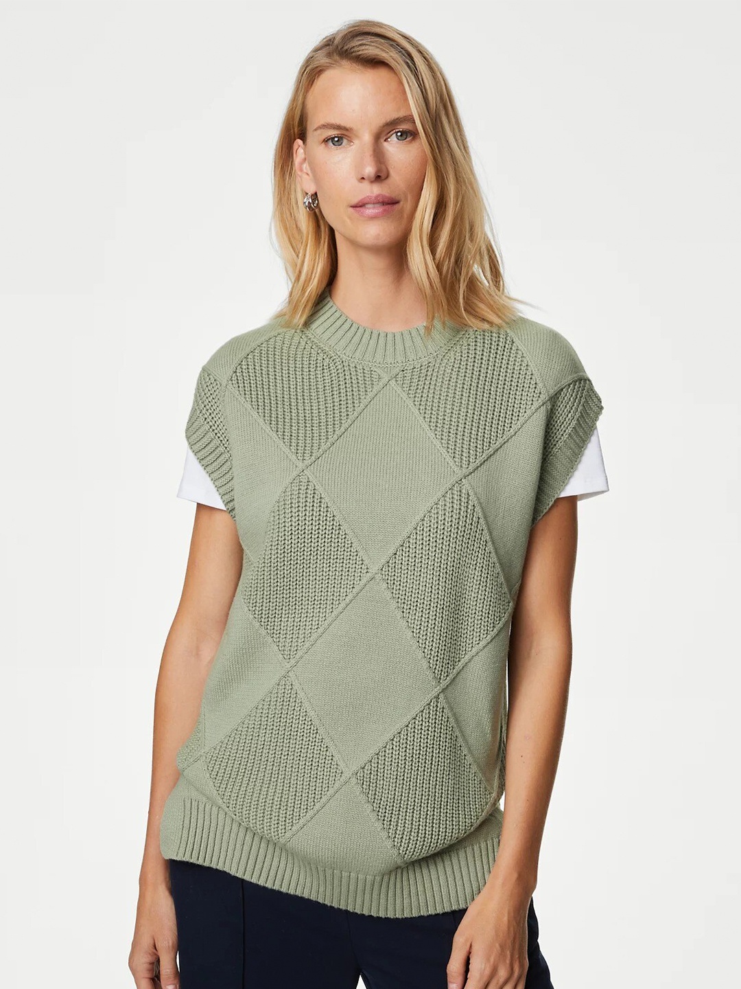

Marks & Spencer Cable Knit Sweater Vest, Green