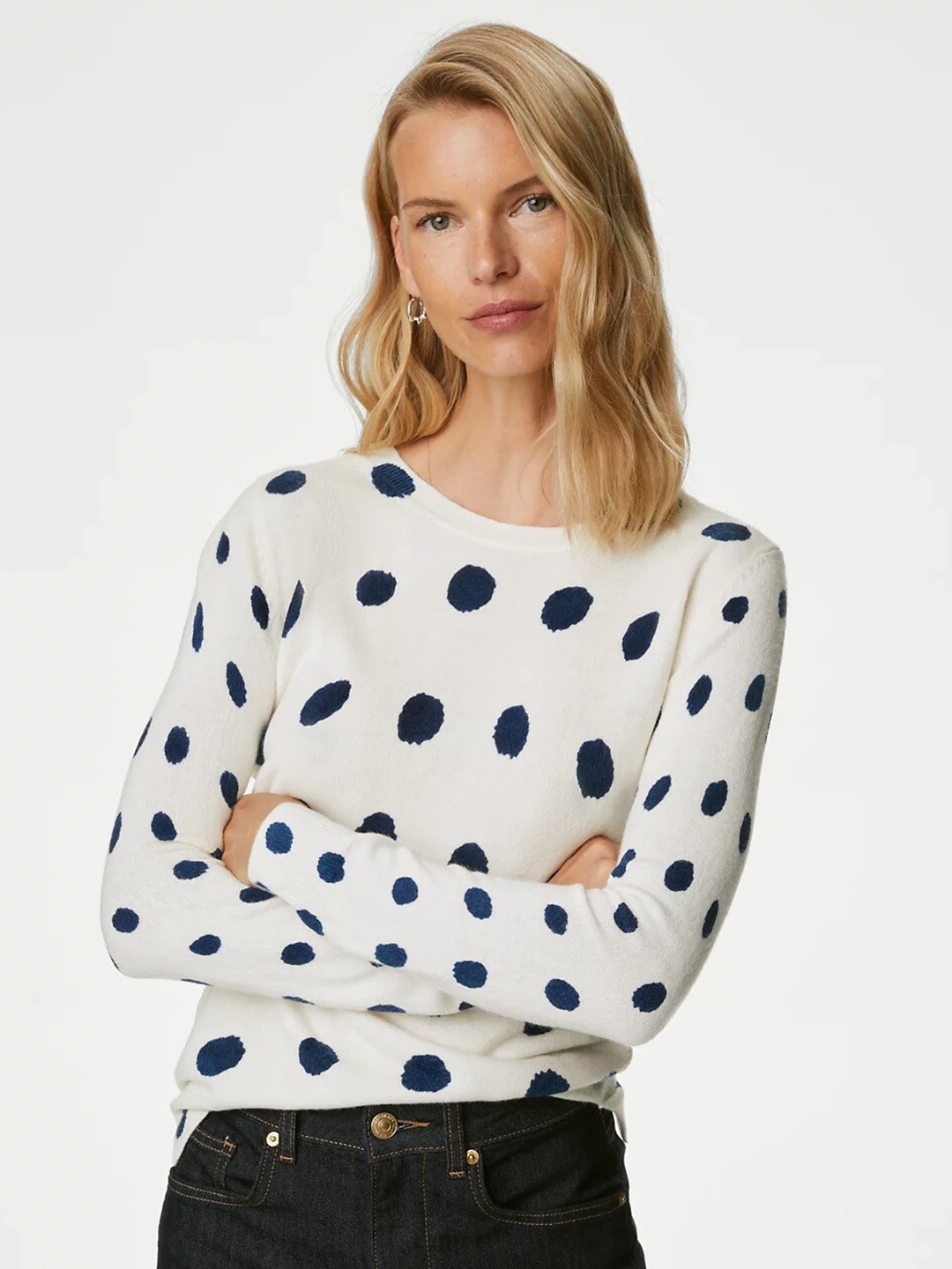 

Marks & Spencer Polka Dots Printed Pullover Sweater, White