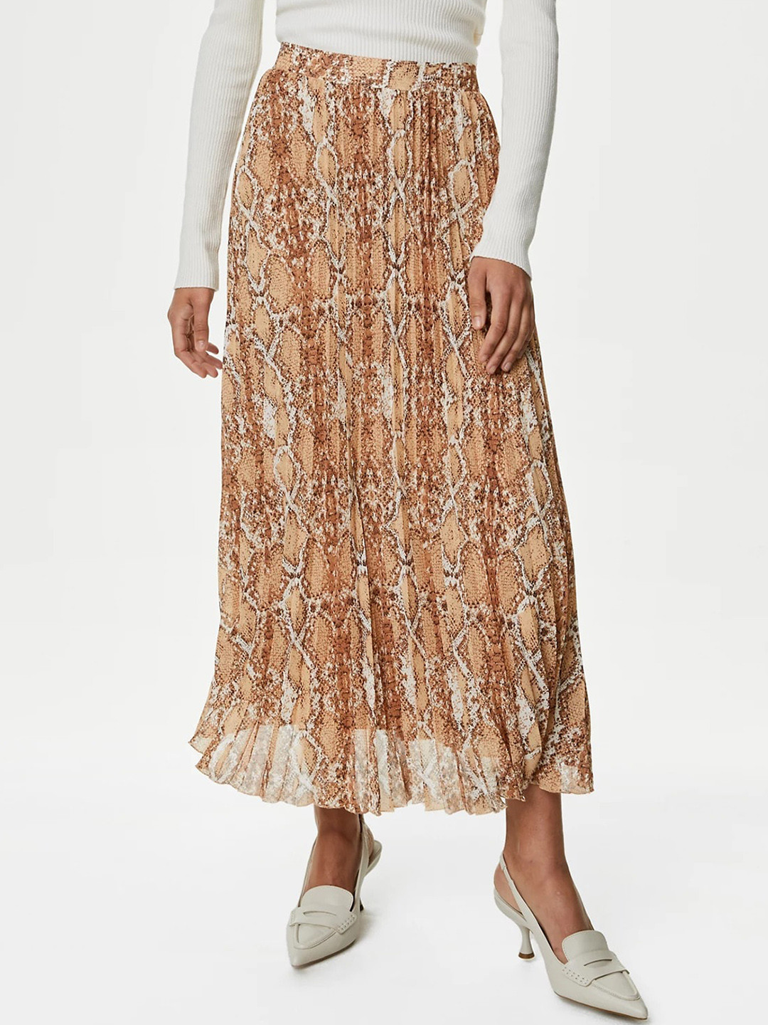 

Marks & Spencer Abstract Printed Pleated Flared Maxi Skirt, Brown