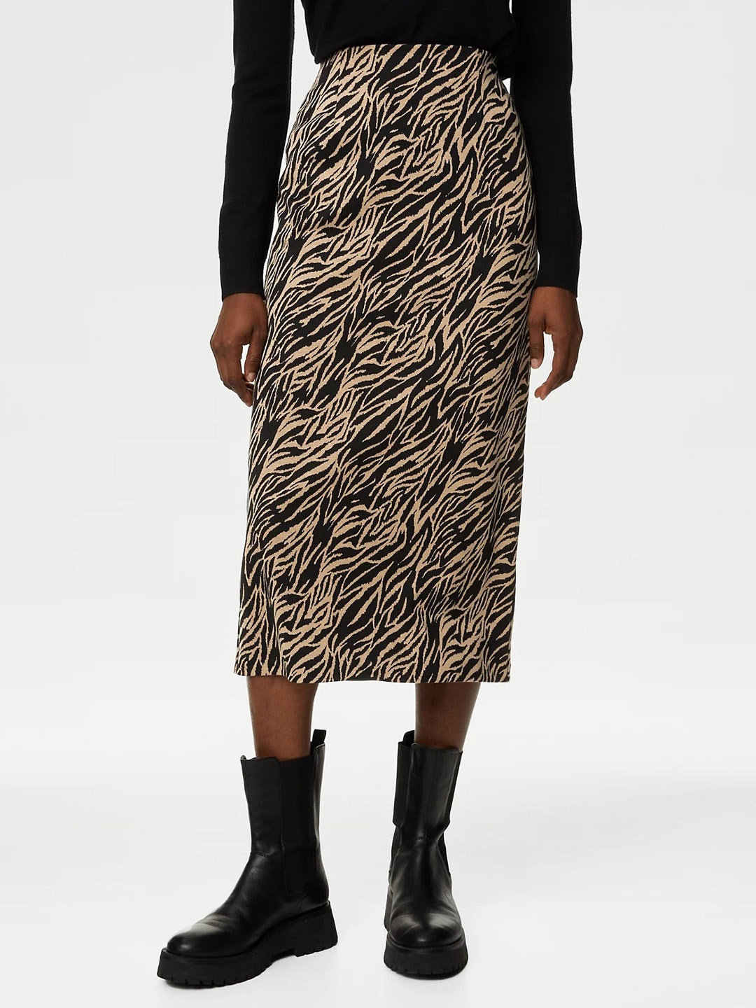 

Marks & Spencer Animal Printed Straight Midi Skirt, Brown