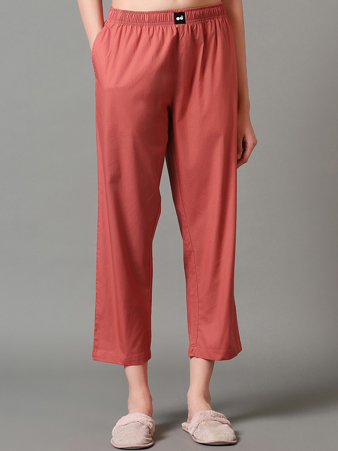 

Bewakoof Women Mid-Rise Pure Cotton Straight Lounge Pants, Orange