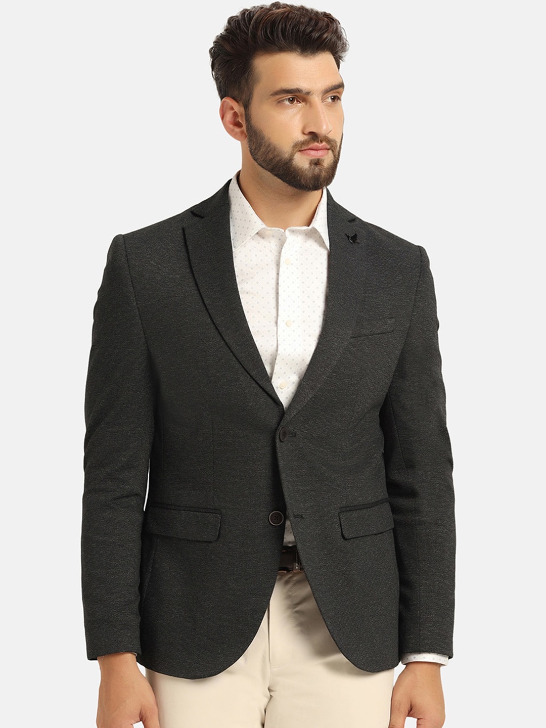 

Blackberrys Notched Lapel Single-Breasted Slim-Fit Formal Blazer, Charcoal