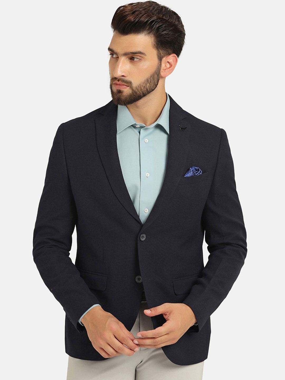 

Blackberrys Notched Lapel Single-Breasted Slim-Fit Formal Blazer, Navy blue