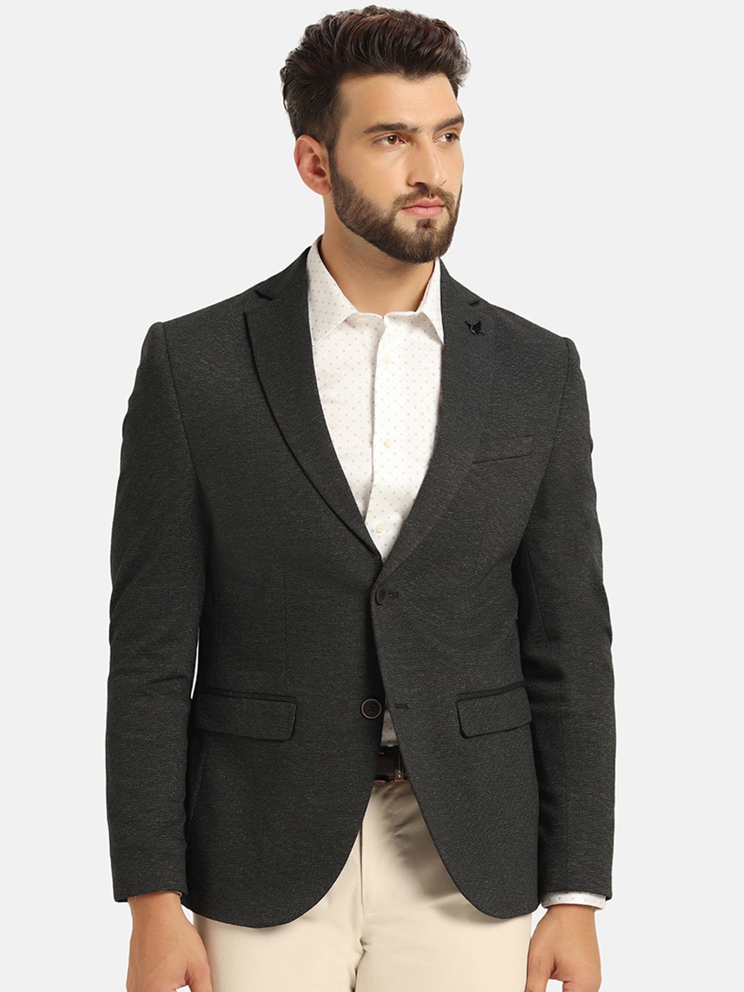 

Blackberrys Notched Lapel Single-Breasted Slim-Fit Formal Blazer, Charcoal