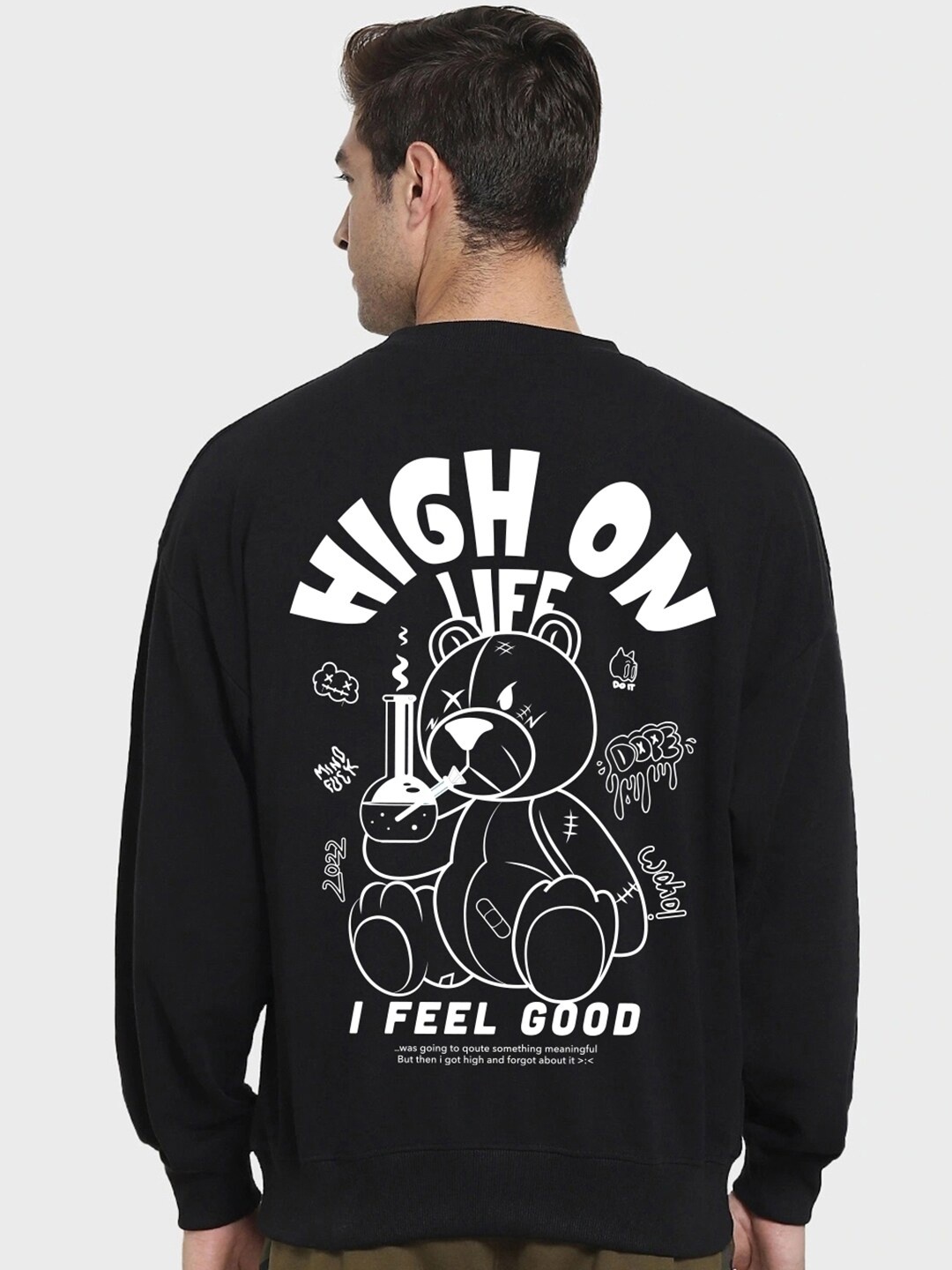 

Bewakoof High On Life Graphic Printed Oversized Sweatshirt, Black