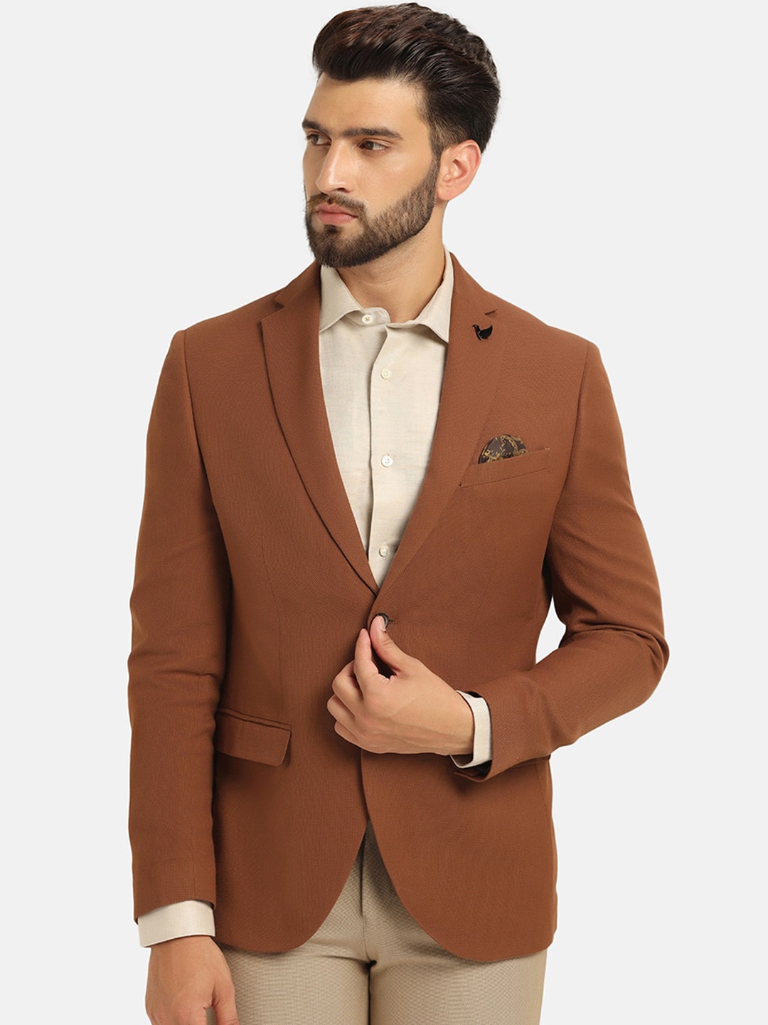 

Blackberrys Slim-Fit Notched Lapel Collar Single-breasted Formal Blazer, Brown