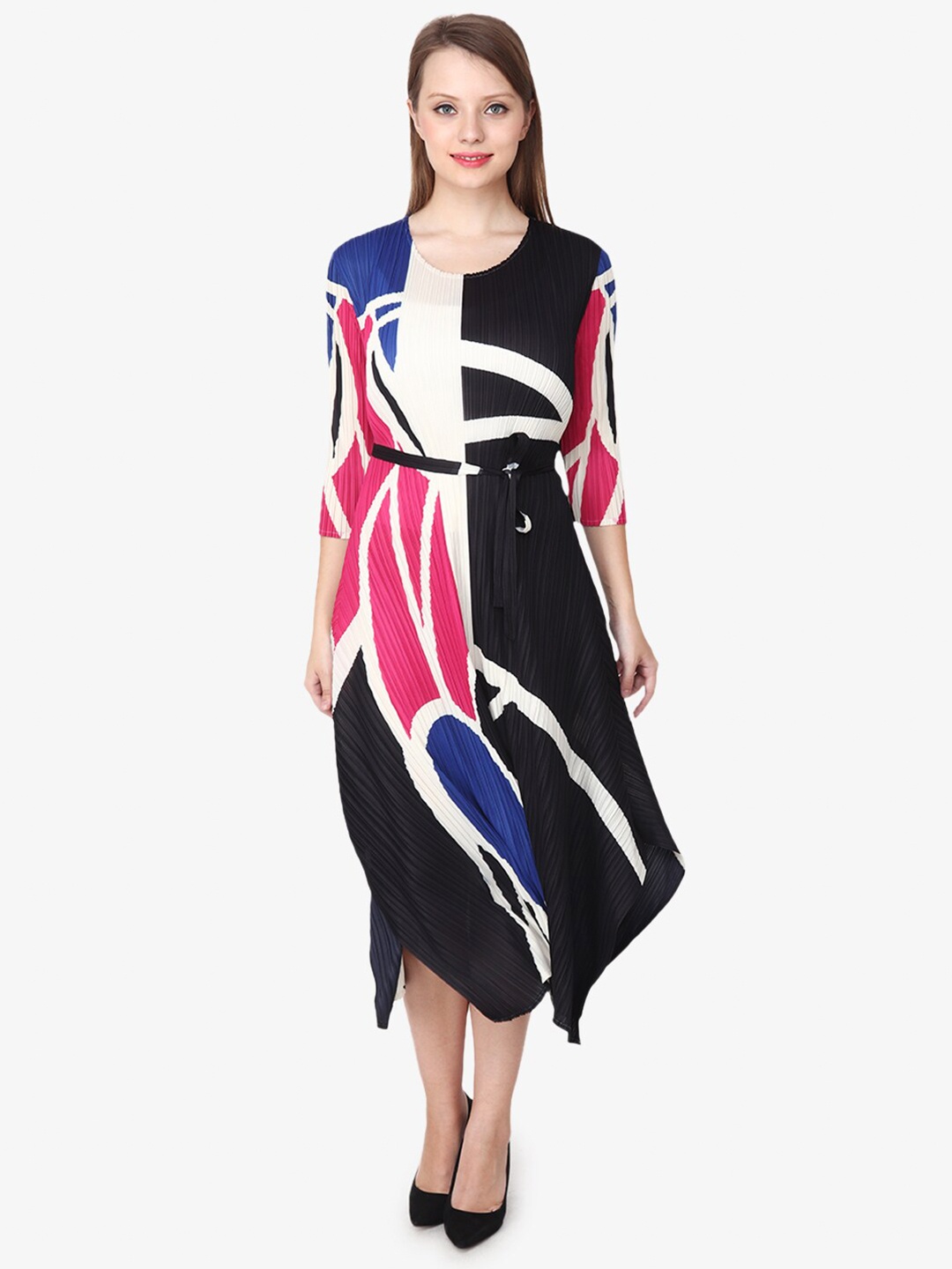 

Albion Colourblocked Satin A-line Midi Dress, Black