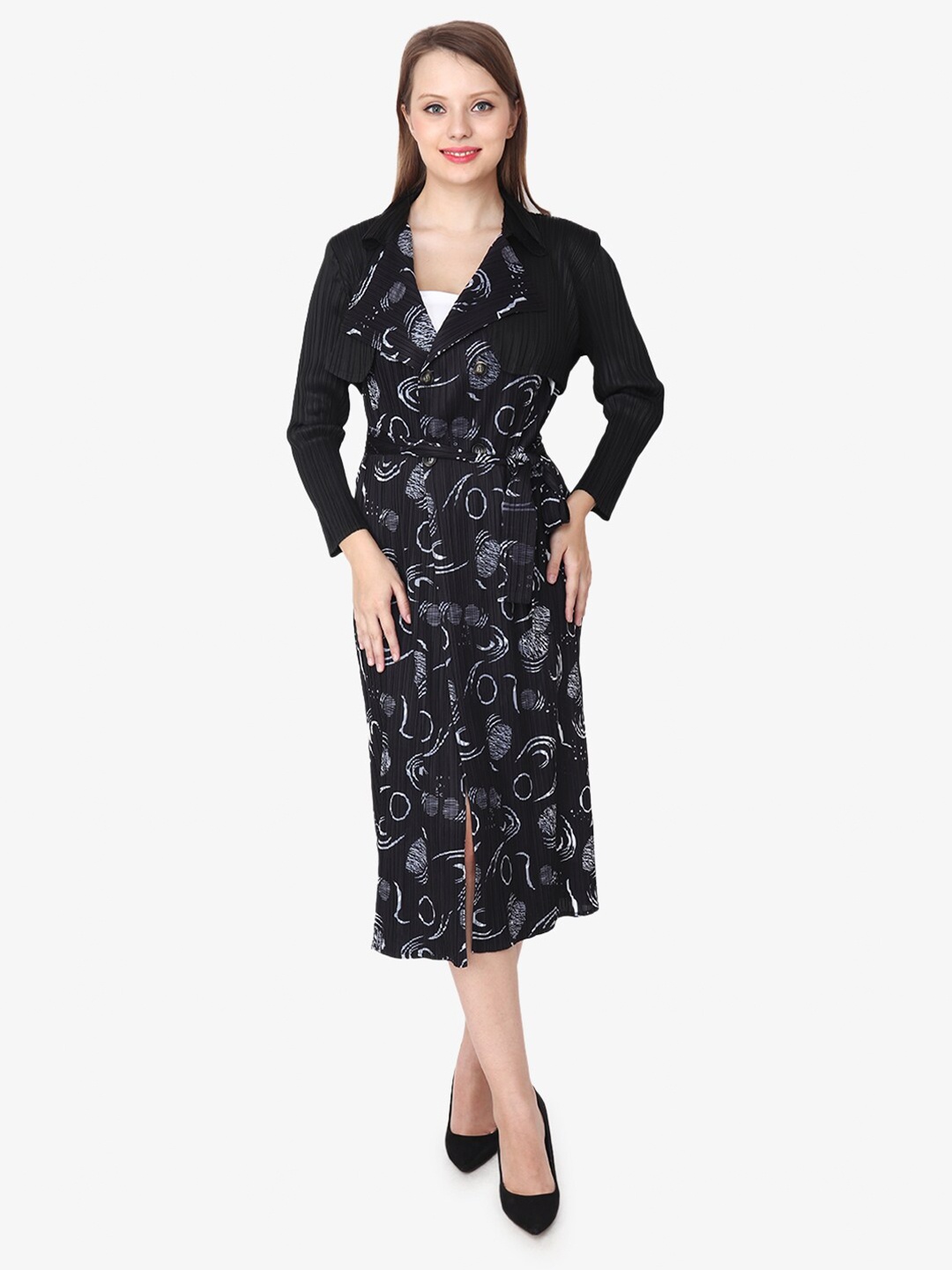 

Albion Printed Satin Wrap Midi Dress, Black