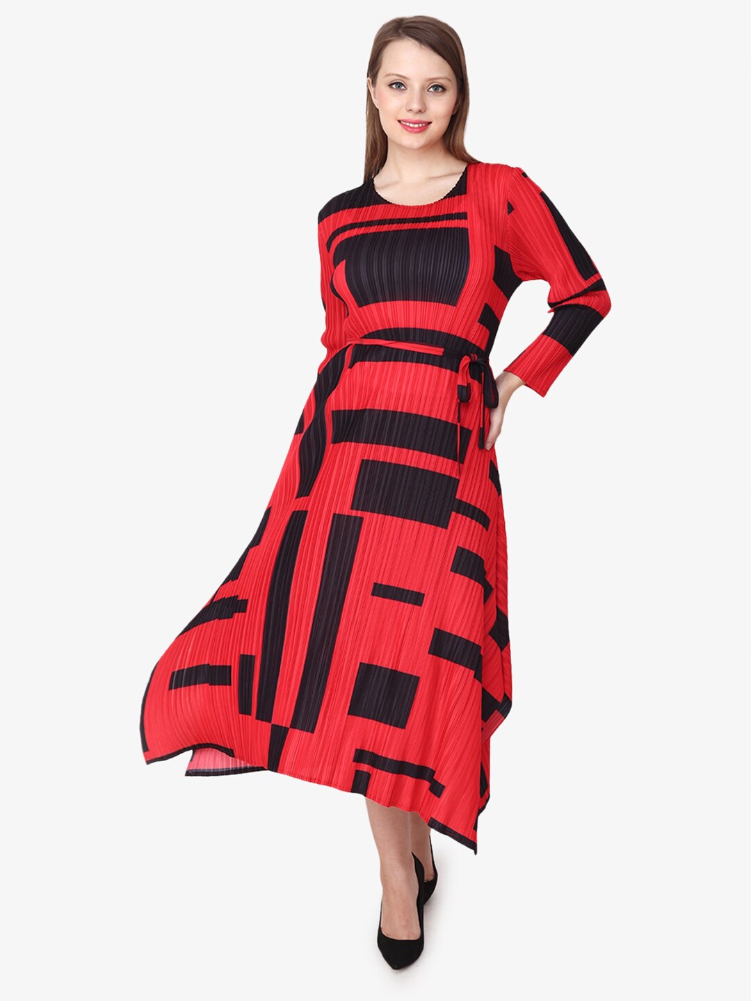 

Albion Printed Satin A-Line Midi Dress, Red