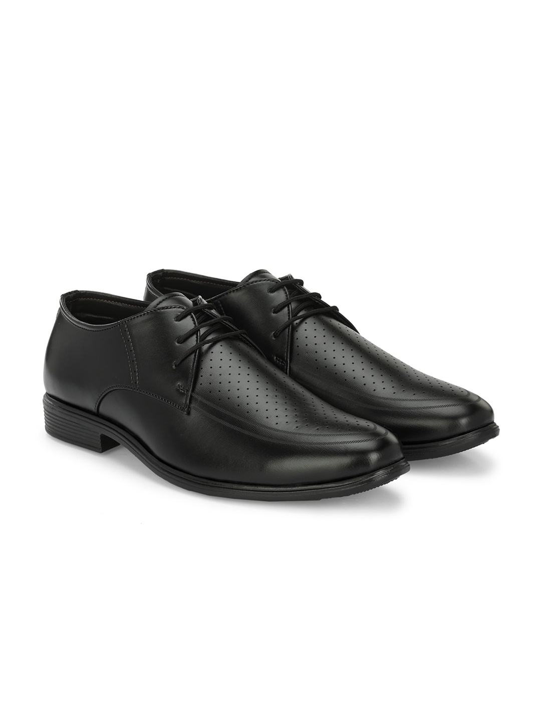 Azzaro Black Men Perforated Formal Derbys