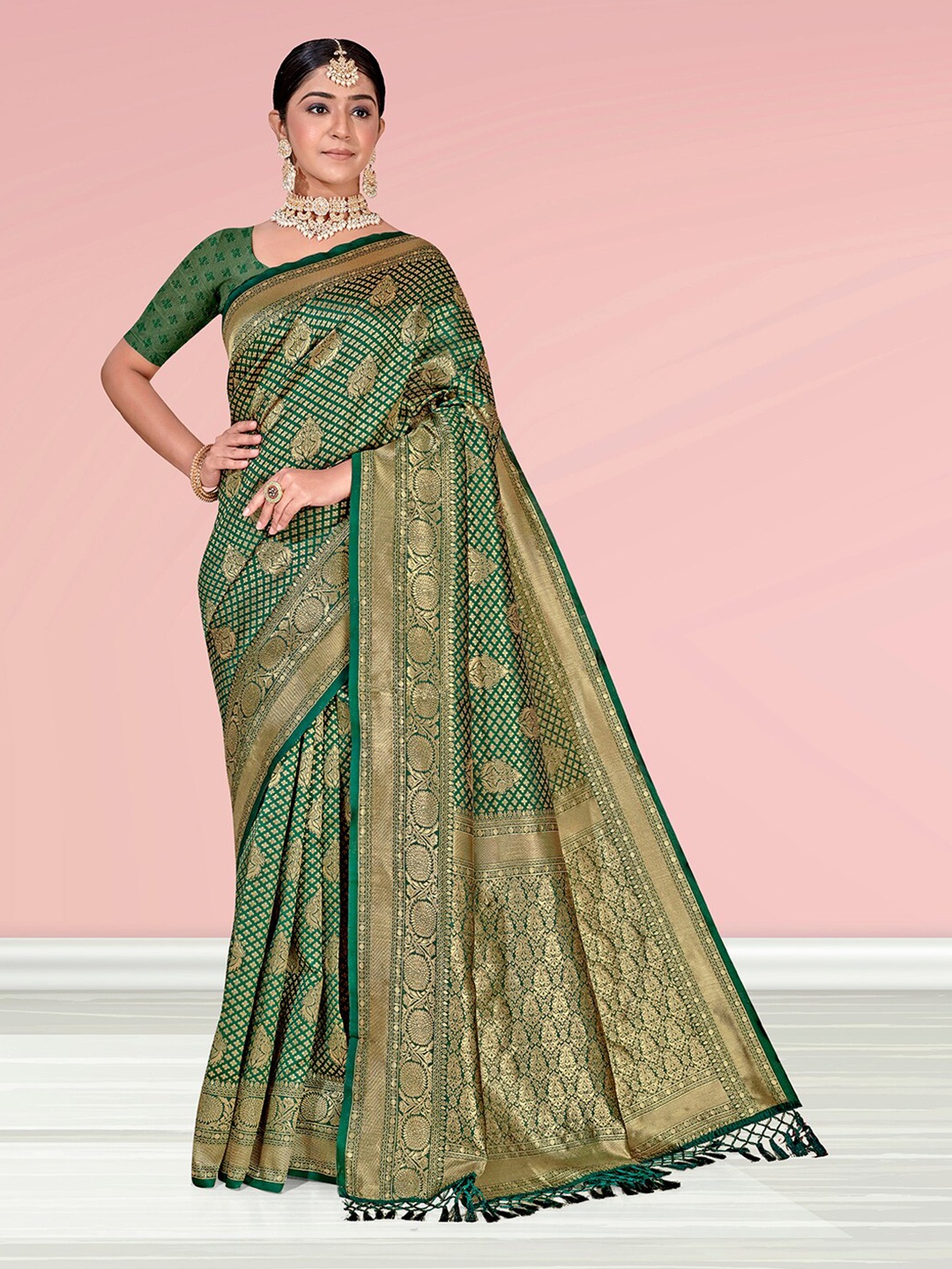 

Anouk Ethnic Motifs Woven Design Zari Art Silk Banarasi Saree, Green