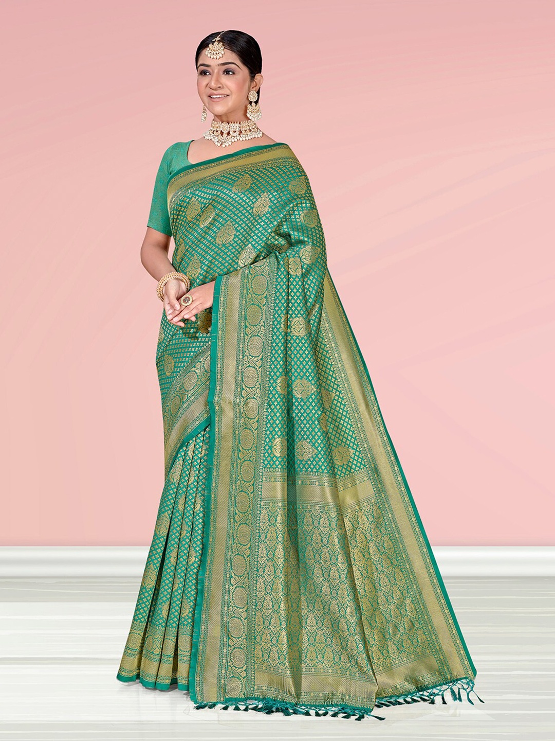 

Anouk Ethnic Motifs Woven Design Zari Art Silk Banarasi Saree, Green
