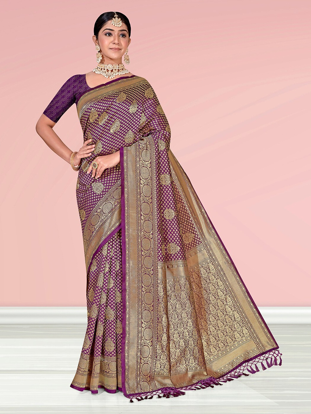 

Anouk Rustic Ethnic Motifs Woven Design Zari Art Silk Banarasi Saree, Purple