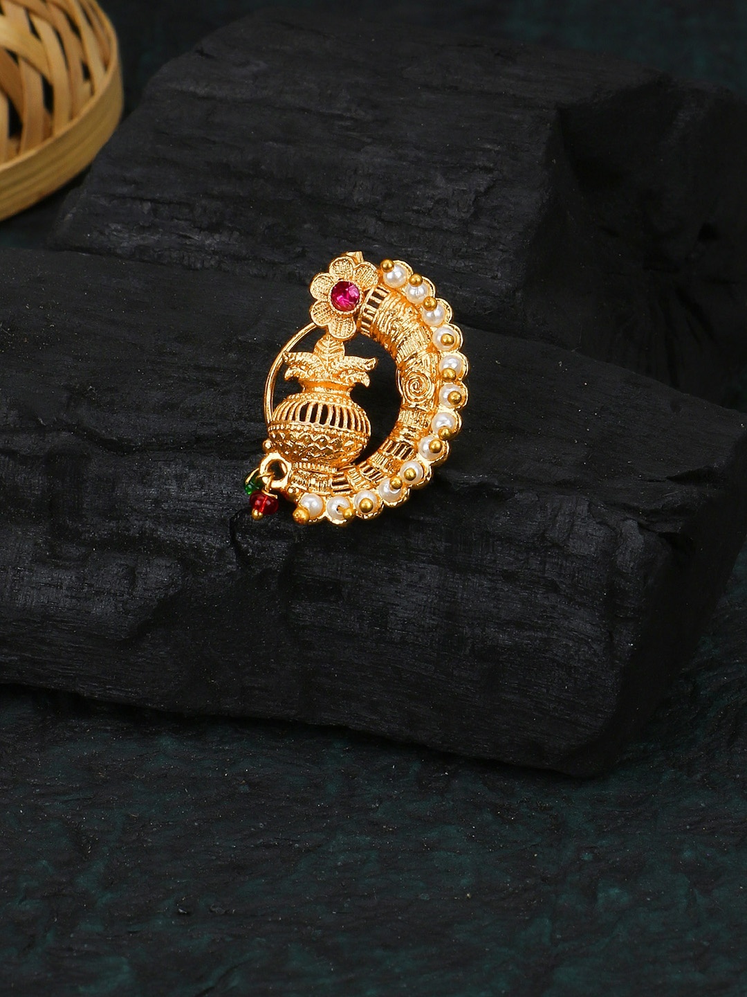 

Adwitiya Collection 24CT Gold-Plated Kalash Shape Nose Pin