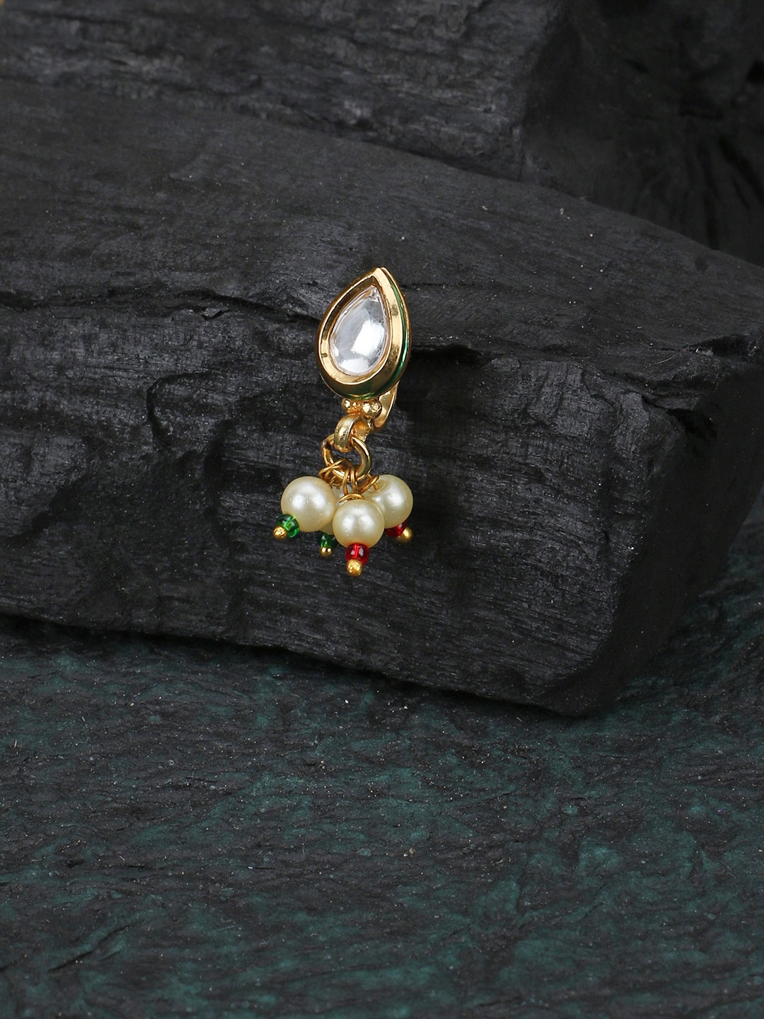 

Adwitiya Collection 24 CT Gold-Plated Kundan Design Nose Pin