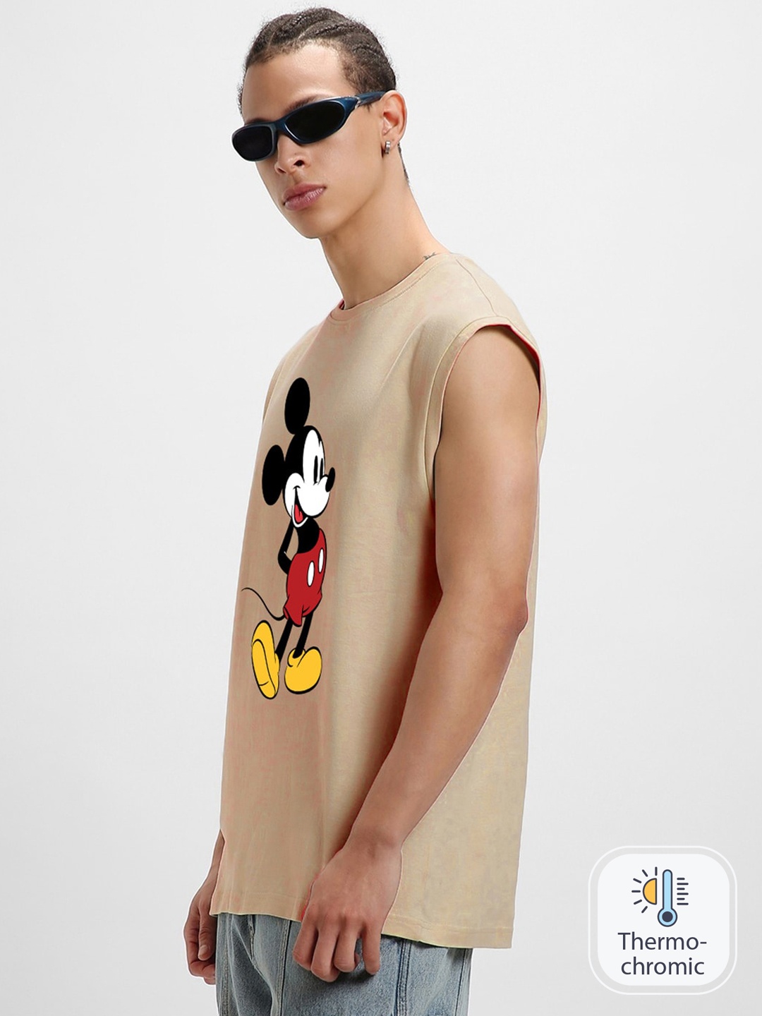 

Bewakoof Mickey Mouse Printed Pure Cotton Boxy Fit Basic Vest, Brown