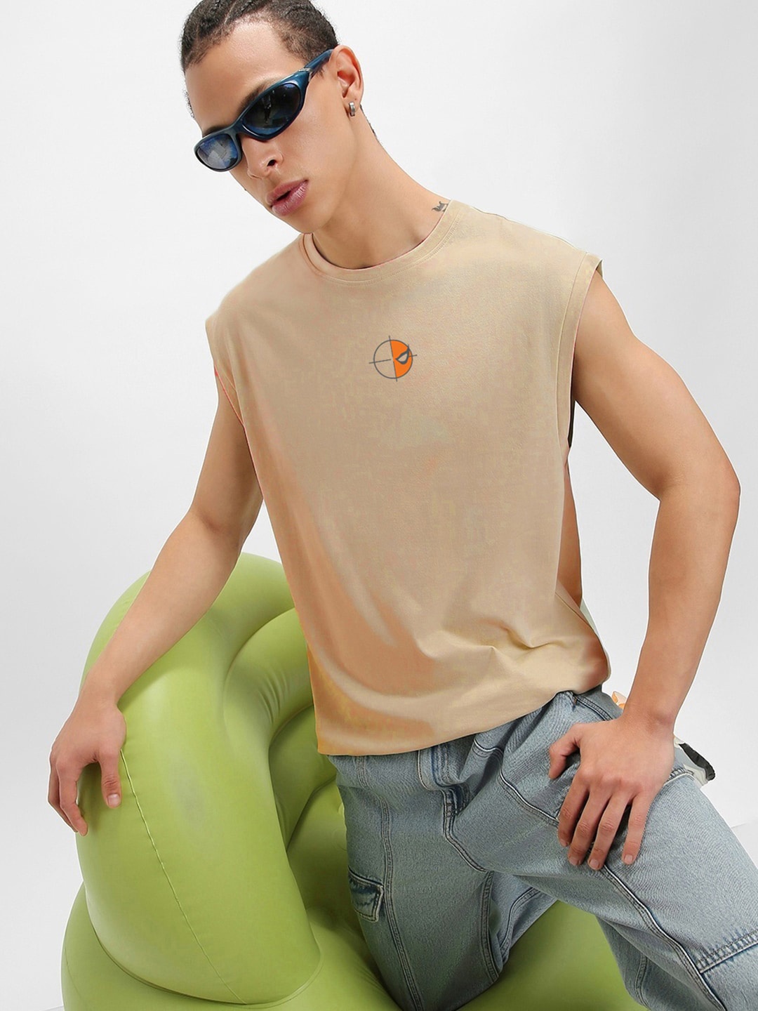 

Bewakoof Camel Brown Deadpool Graphic Printed Pure Cotton Boxy Fit Innerwear Gym Vests