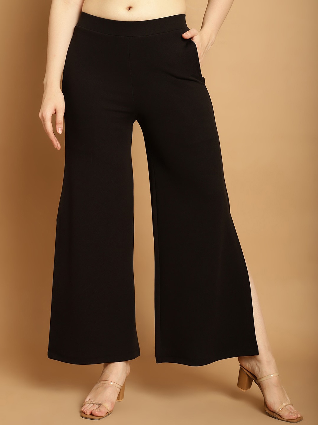 

GRACIT Women Relaxed Straight Leg High-Rise Trousers, Black
