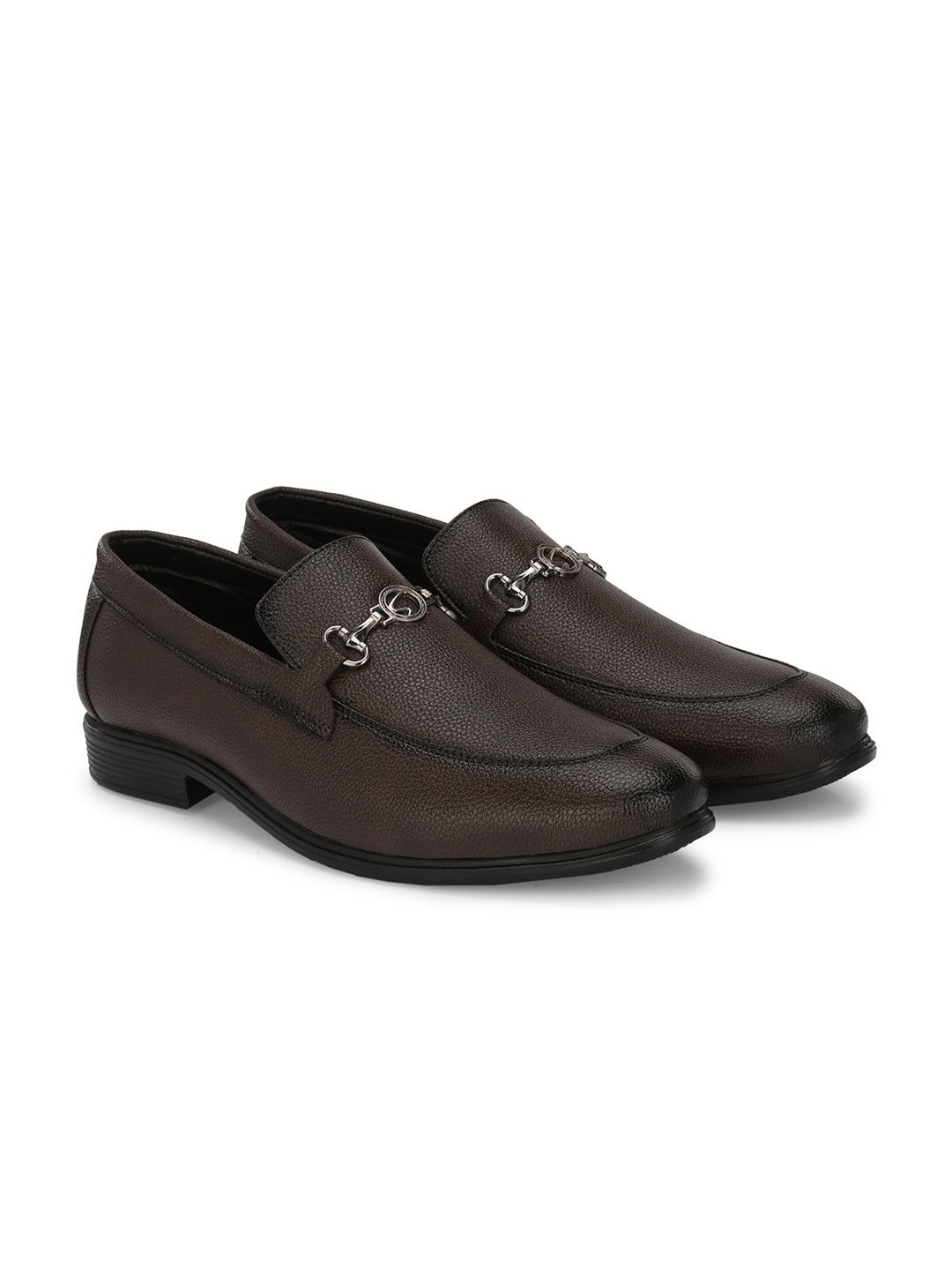 

Azzaro Black Men Textured Formal Horsebit Loafers, Brown