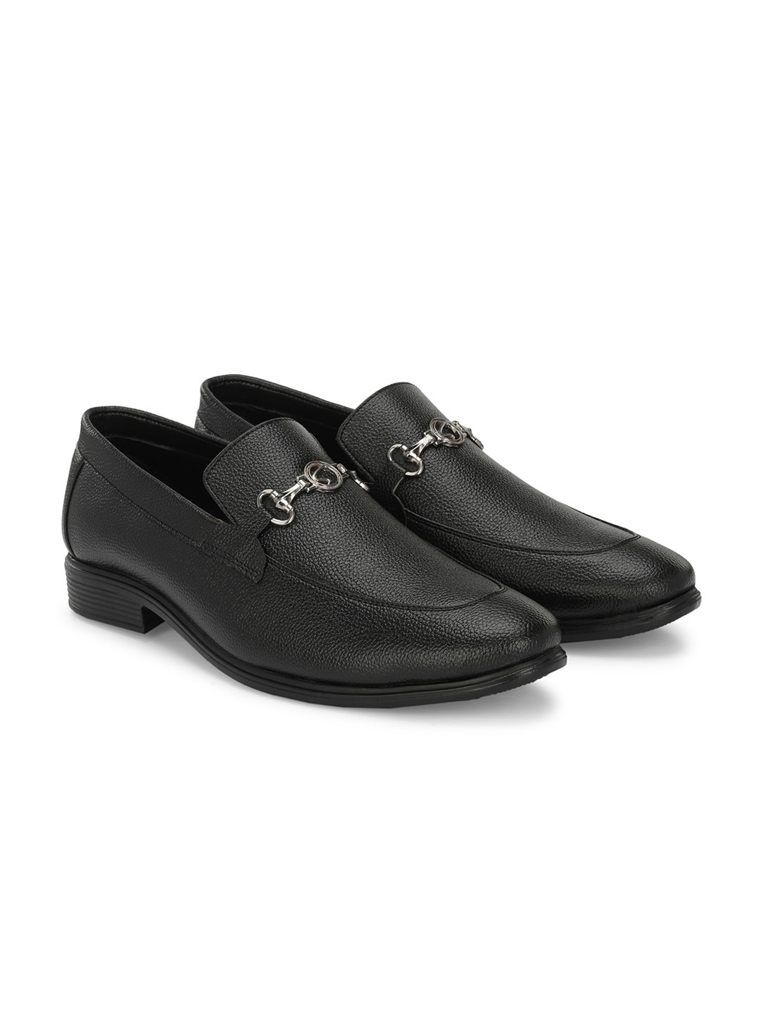 

Azzaro Black Men Textured Formal Horsebit Loafers