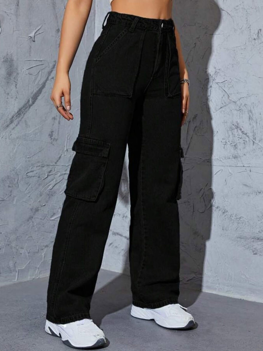 

BROADSTAR Women Smart Wide Leg High-Rise Stretchable Jeans, Black