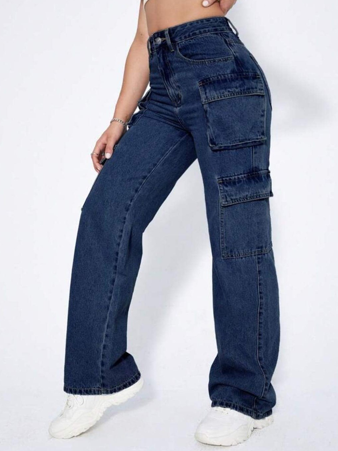 

BROADSTAR Women Smart Wide Leg High-Rise Stretchable Jeans, Blue