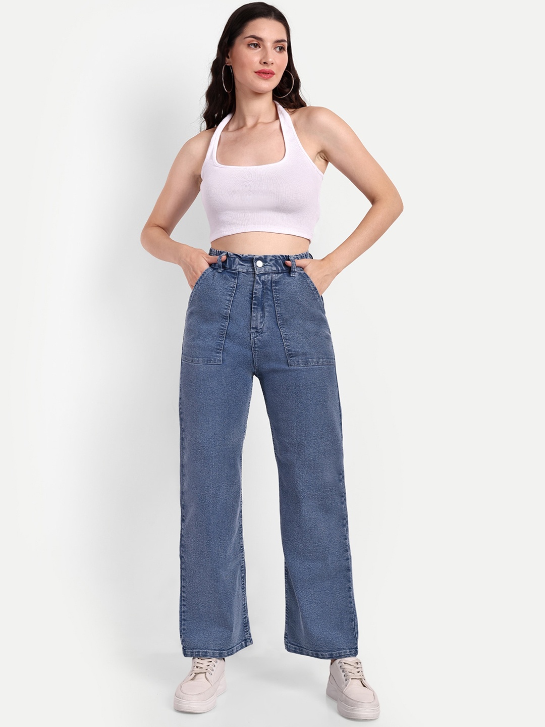 

BROADSTAR Women Smart Wide Leg Clean Look Stretchable Jeans, Blue