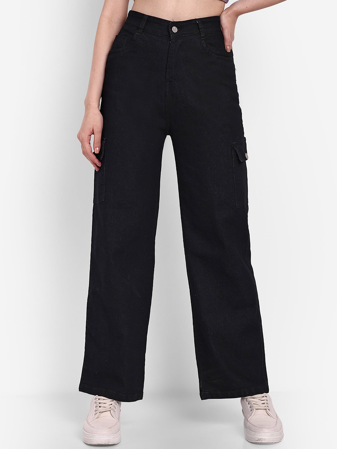 

BROADSTAR Women Smart Wide Leg High-Rise Stretchable Jeans, Black
