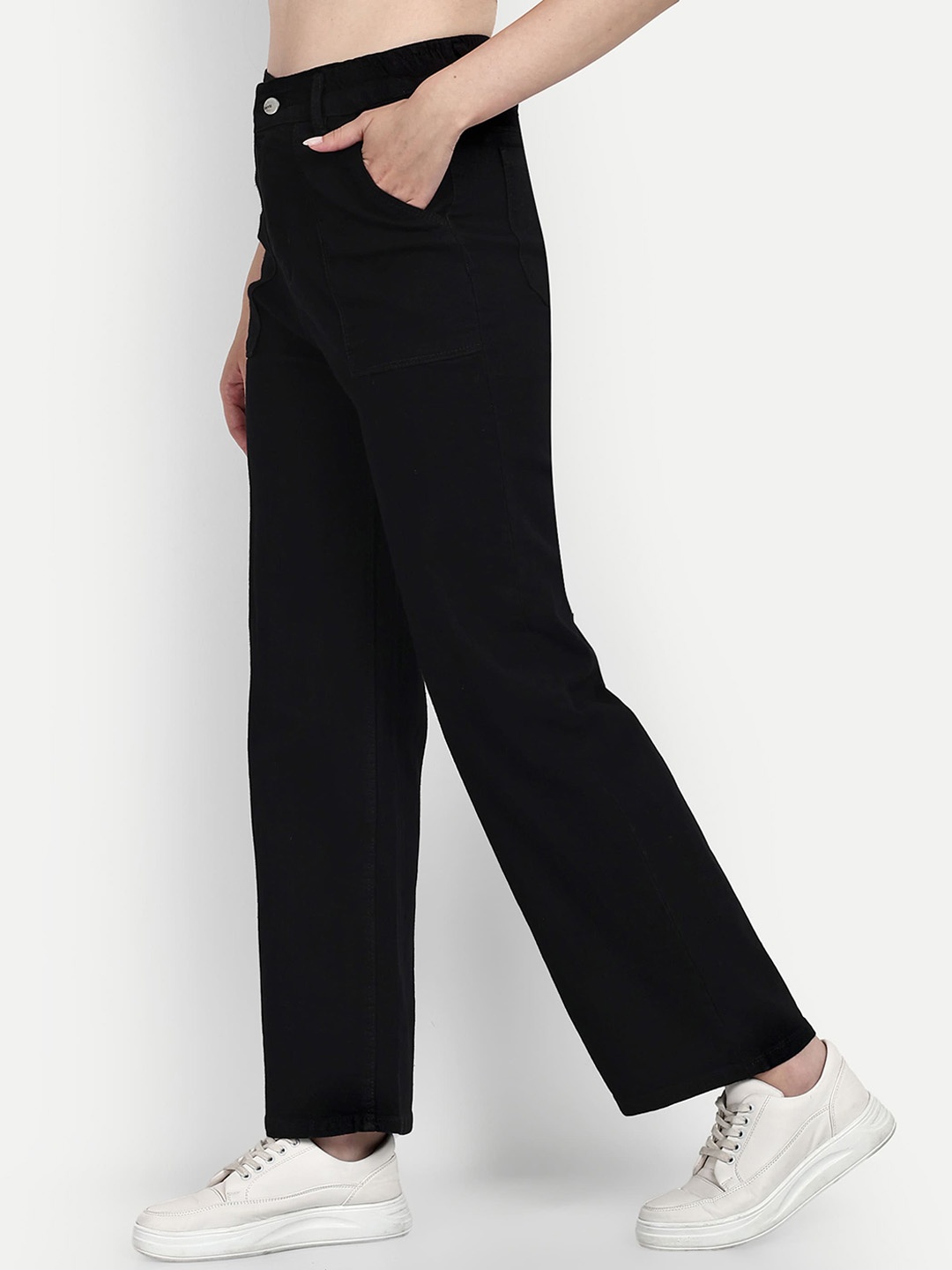 

BROADSTAR Women Smart Wide Leg High-Rise Clean Look Stretchable Jeans, Black
