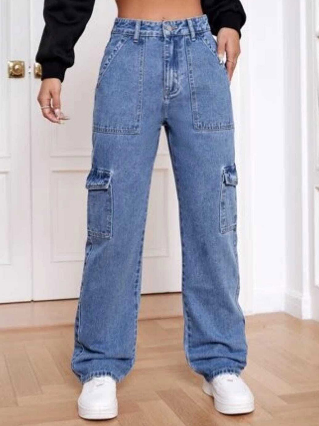 

BROADSTAR Women Smart Wide Leg High-Rise Stretchable Jeans, Blue