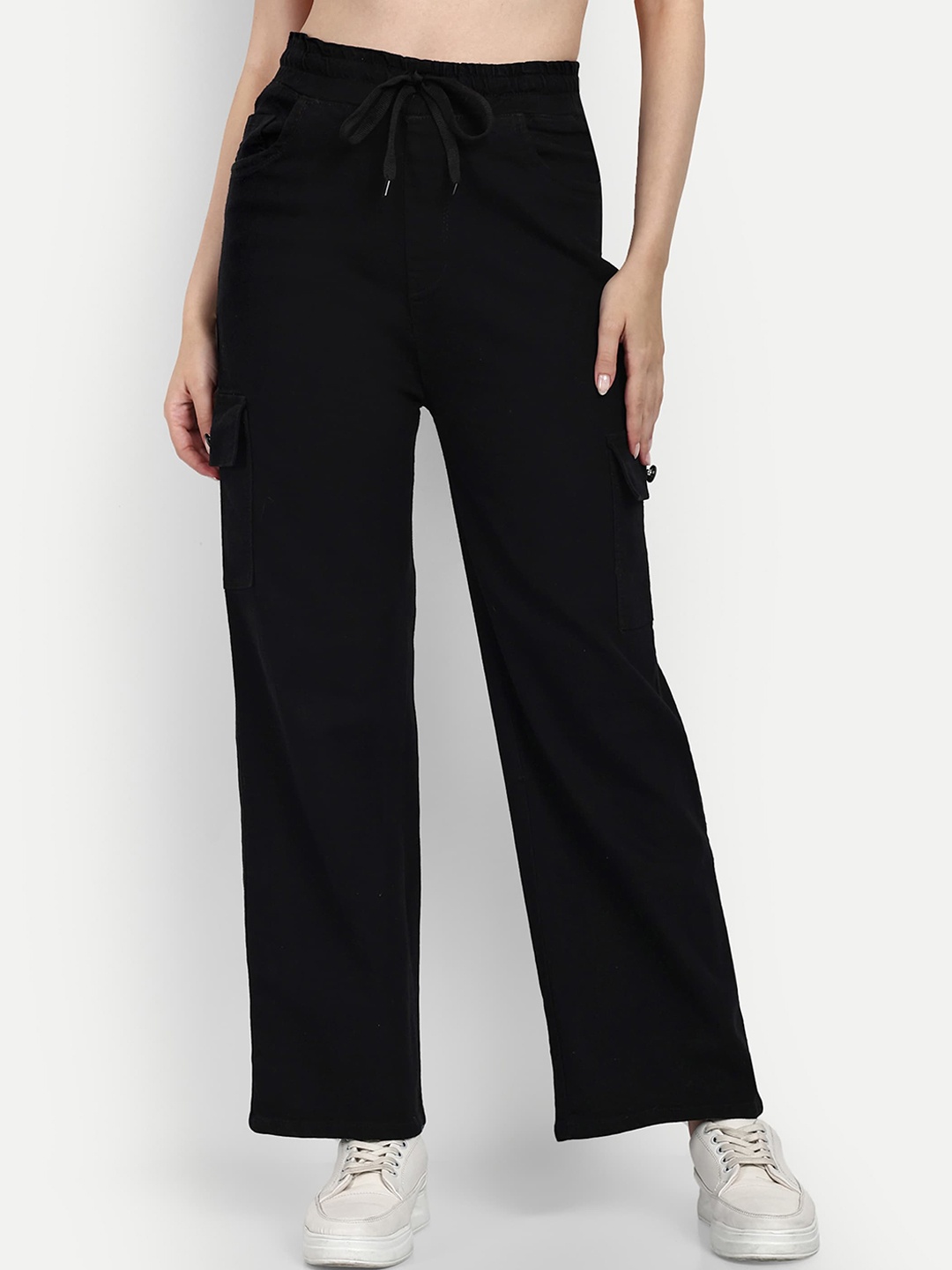 

BROADSTAR Women Smart Clean Look Wide Leg High-Rise Stretchable Cotton Jeans, Black