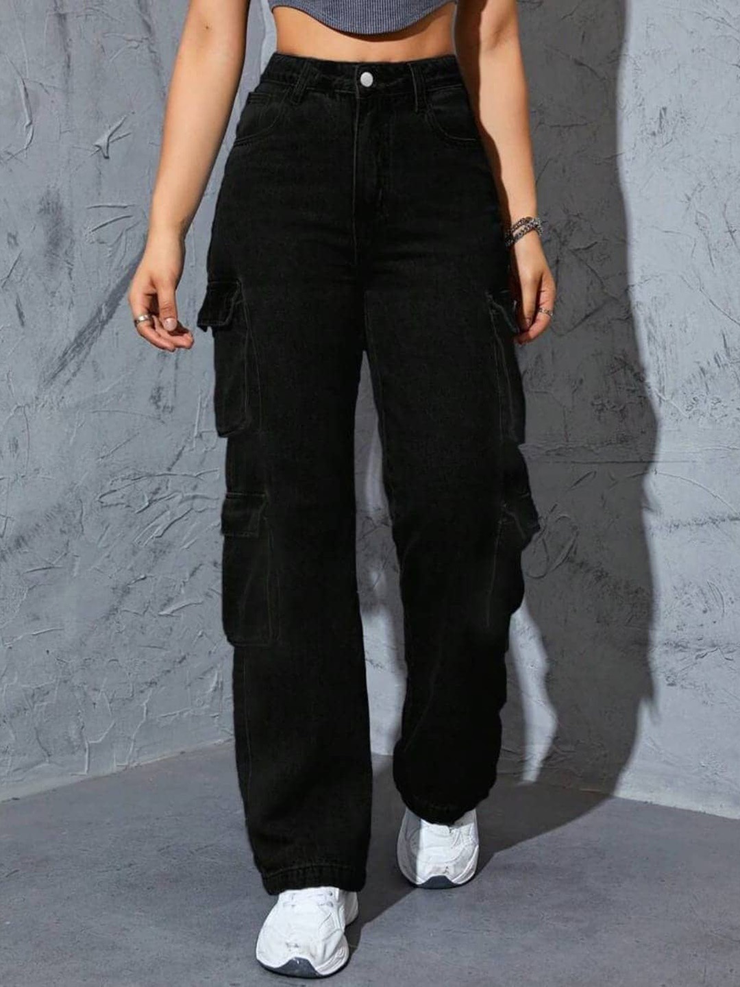 

Next One Women Smart Wide Leg High-Rise Clean Look Stretchable Jeans, Black