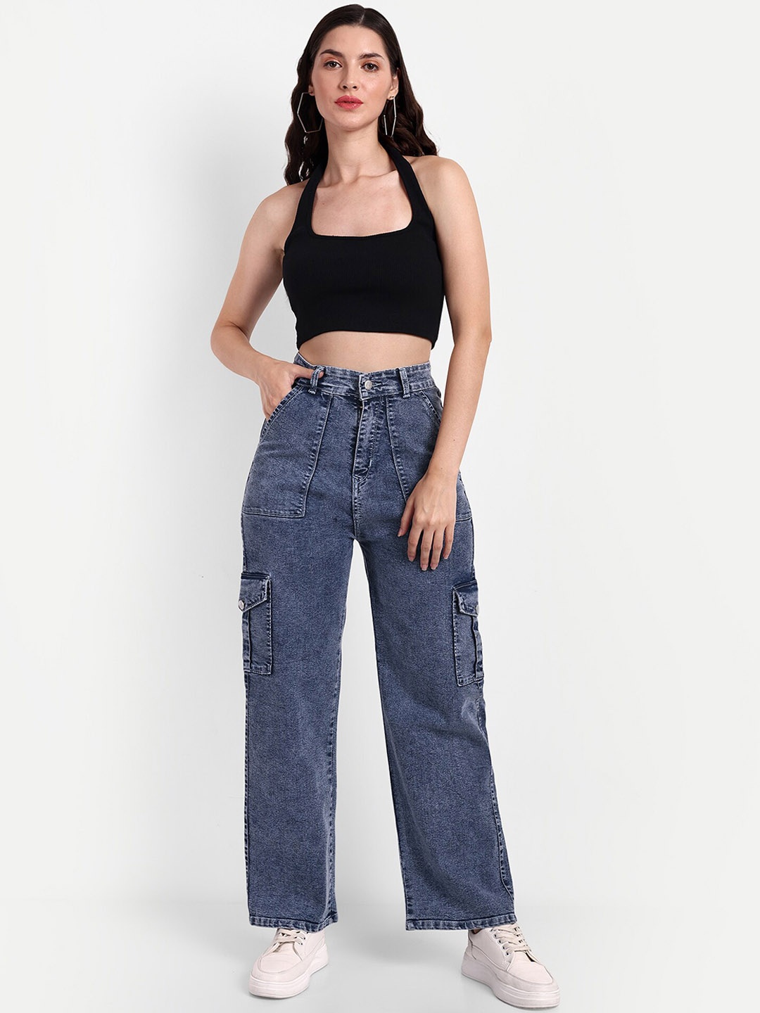 

Next One Women Smart Wide Leg High-Rise Stretchable Jeans, Blue