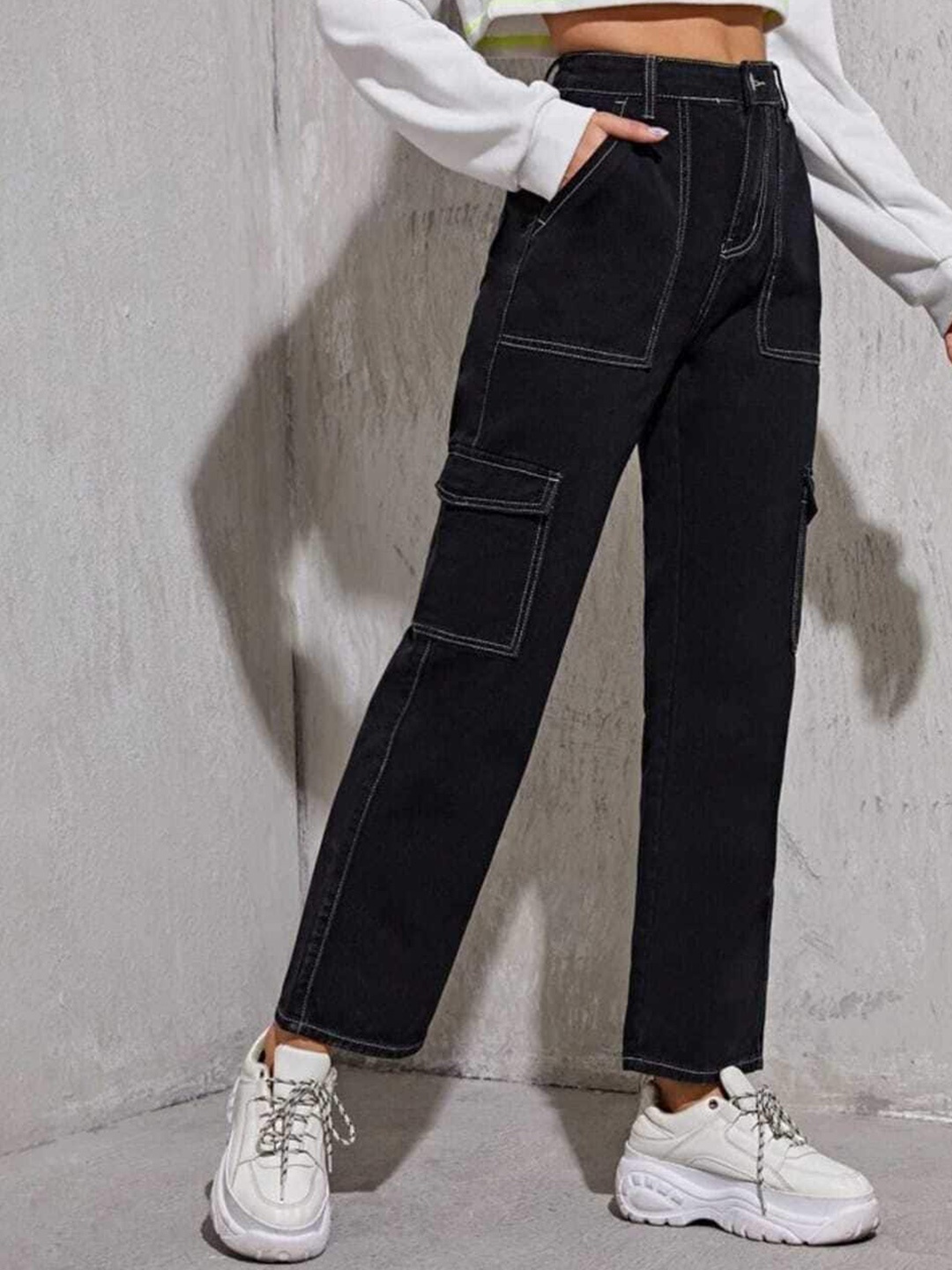 

Next One Women Smart Wide Leg High-Rise Stretchable Jeans, Black