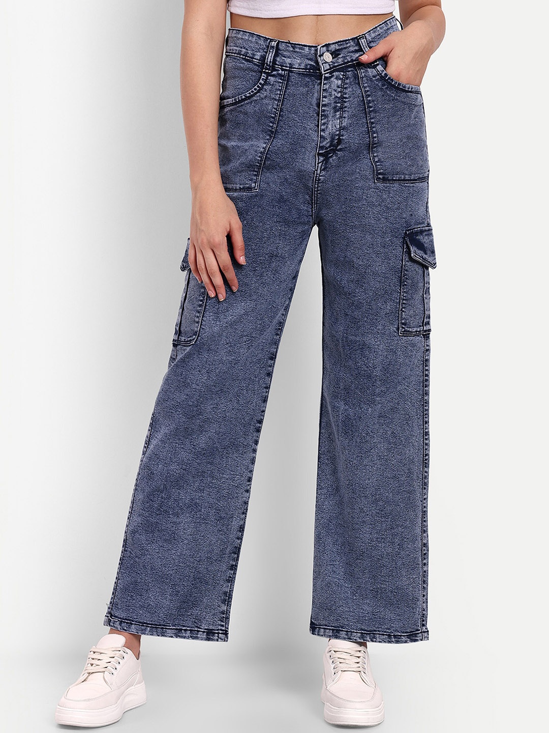 

Next One Women Smart High-Rise Heavy Fade Stretchable Cotton Jeans, Navy blue
