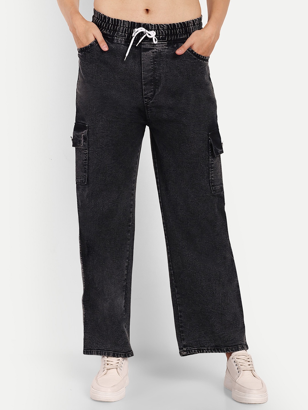

Next One Women Smart Wide Leg High-Rise Light Fade Stretchable Jeans, Black