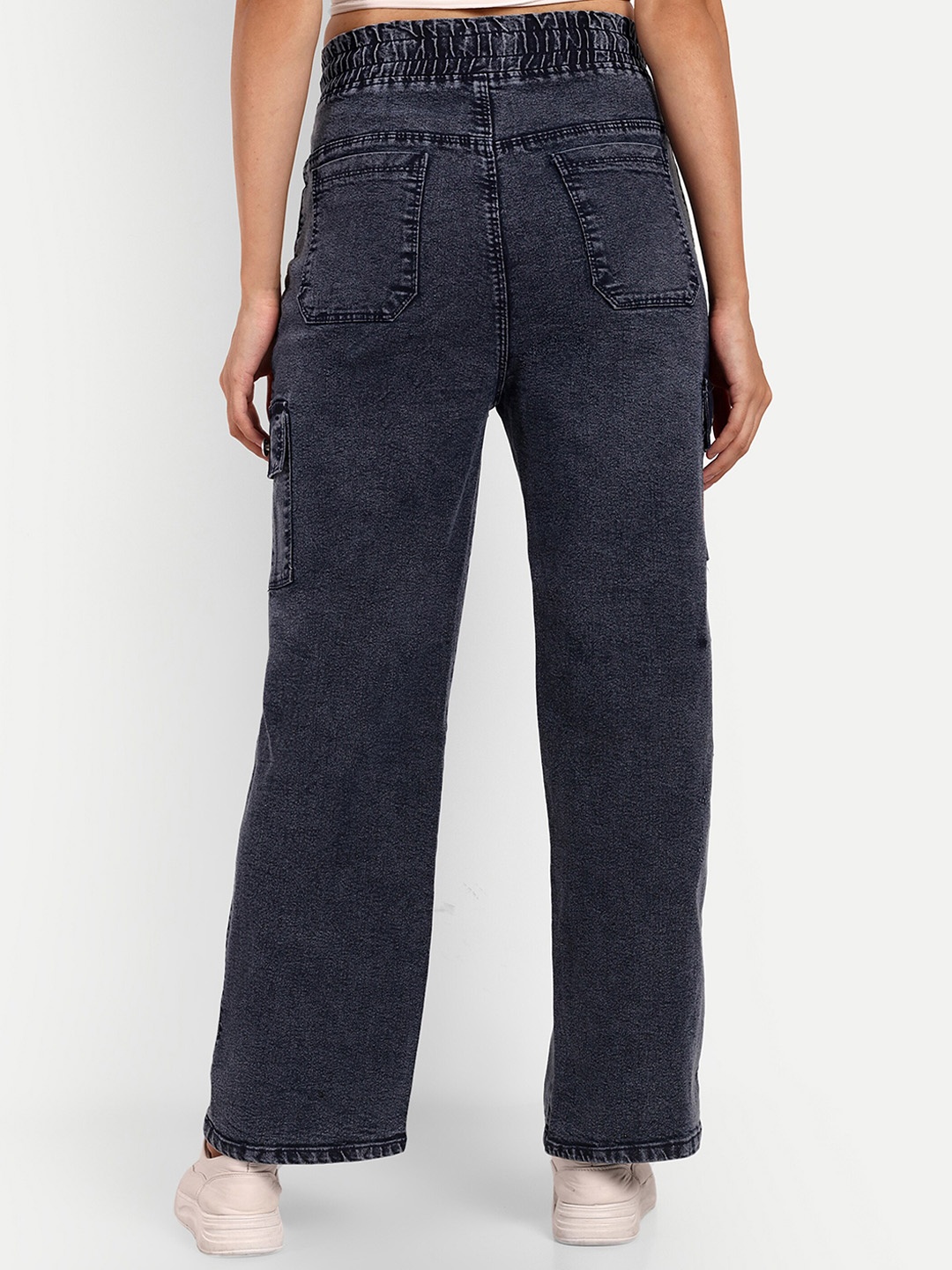 

Next One Women Smart Wide Leg High-Rise Cotton Stretchable Jeans, Navy blue